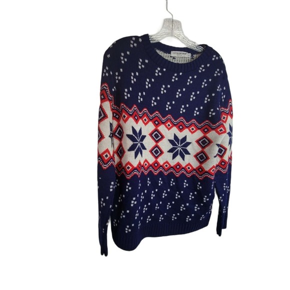 Vintage Fair‎ Isle Sweater Red White Blue Sweater Cotton Emporium XL - Picture 3 of 6